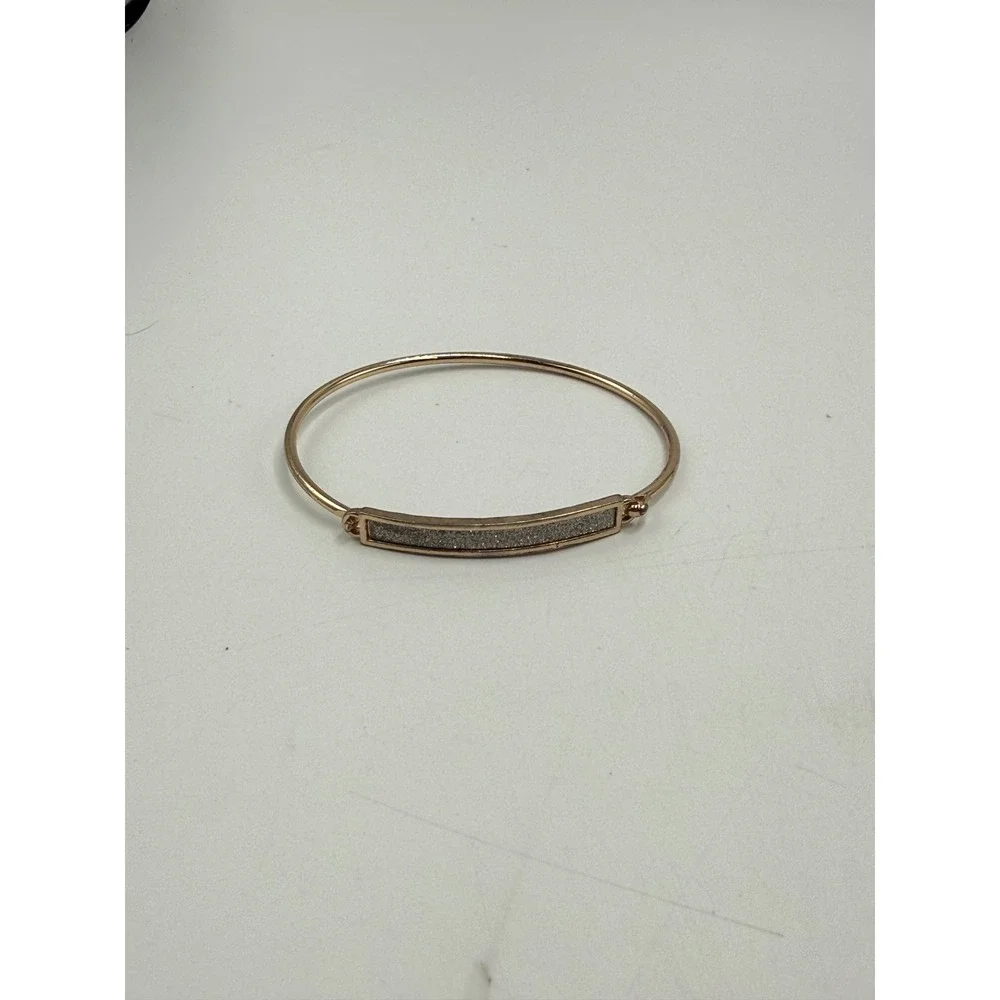 Rose Gold Tone Glitter Bar Hook Bangle Bracelet Minimalist Shimmer Jewelry